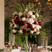 Bouquet de fleurs artificielles en gros pour mariage, rose rouge, rose vif, orange, hortensia, décoration de centre de table pour mariage - Grande Vente