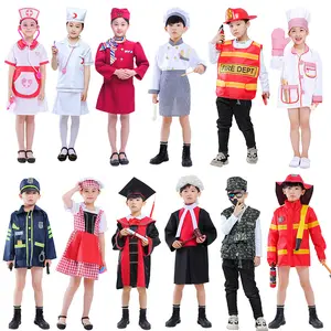 Kostum Cosplay Polisi Anak-anak Halloween, Permainan Peran Dokter Perawat Pemadam Kebakaran Pilot Pramugari Navy Cook Pakaian