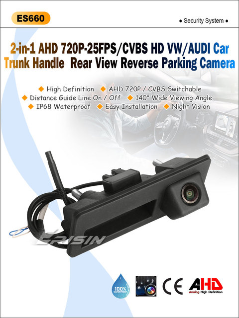 Erisin ES660K 720P-25FPS/CVBS Car Trunk Handle Rear View Reverse Parking Camera for VW AUDI Car Backup Parking Camera