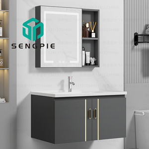 Mueble <span class=keywords><strong>de</strong></span> <span class=keywords><strong>Baño</strong></span> <span class=keywords><strong>de</strong></span> Aluminio <span class=keywords><strong>de</strong></span> Lujo, Impermeable, para Hoteles, <span class=keywords><strong>con</strong></span> Espejo <span class=keywords><strong>de</strong></span> Maquillaje, <span class=keywords><strong>Grifo</strong></span> <span class=keywords><strong>y</strong></span> <span class=keywords><strong>Lavabo</strong></span> <span class=keywords><strong>de</strong></span> Cerámica - Product Image 2