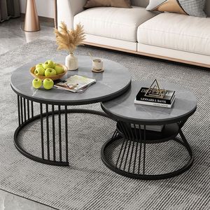 Set di Tavolini da Caffè Moderni di Lusso in Metallo e Pietra Dorata con Piano in Marmo Rotondo Stile Nordico per <span class=keywords><strong>Arredamento</strong></span> <span class=keywords><strong>Soggiorno</strong></span> - Product Image 4