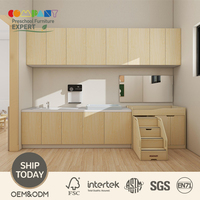 Ensemble de meubles modernes en bois pour garderie : table à langer et armoire de lavage pour crèches, écoles maternelles, écoles et hôtels