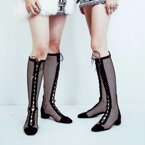 Bottines d'hiver pour femmes, dessus en maille respirante, fermeture à lacets, bout carré, talon aiguille - Product Image 5