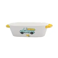 White ceramic double ears truck pattern bread and loaf pan