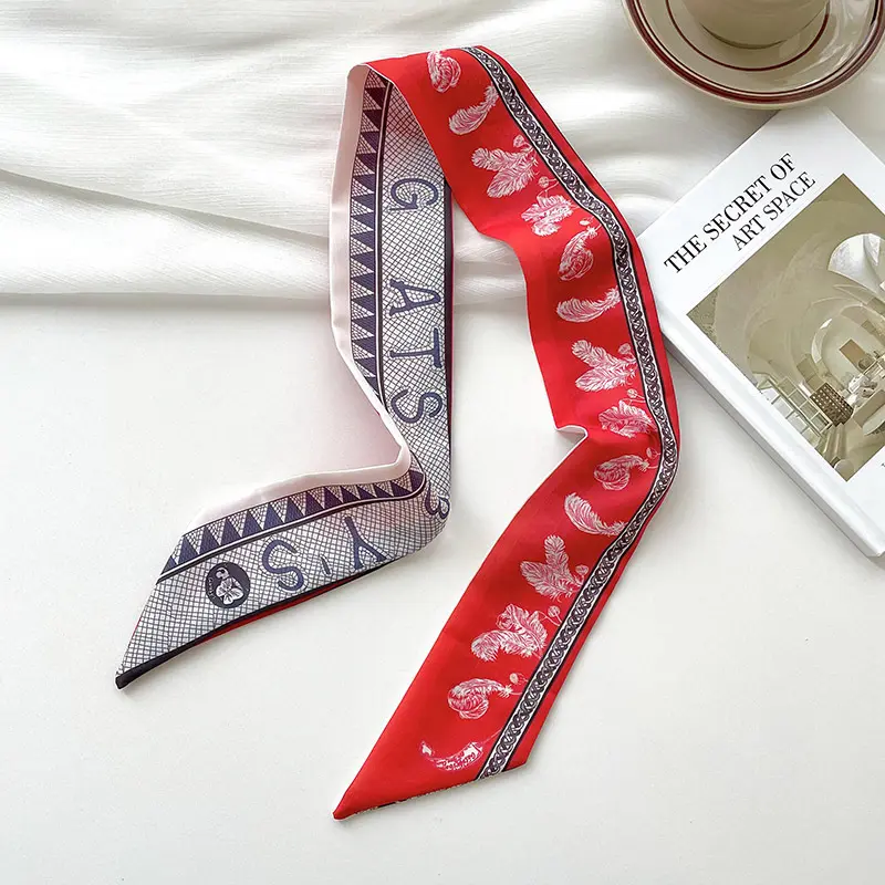 봄 여름 머리 스카프 헤어밴드 꽃 편지 꽃 격자 무늬 인쇄 리본 여성 작은 목 스카프 핸드백 장식