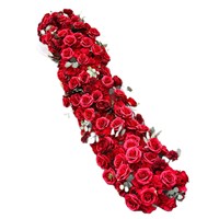 DKB Arreglo Floral de Rosas y Hortensias de Seda Rojas Realistas, Camino de Flores Artificiales para Mesa de Sofá o Suelo, 100*35cm