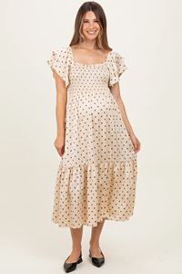 Vestido de Maternidad de Satén con Estampado de Puntos, Mangas con Volantes, Ropa de Maternidad para Mujer - Product Image 2