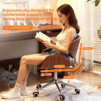 Chaise d'ordinateur vintage pour la maison, le bureau ou l'étude, avec dossier, pivotante, réglable en hauteur, en bois massif, avec base à 5 étoiles et roulettes