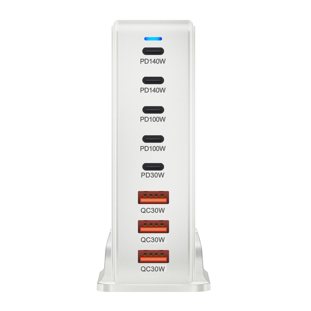 Premium Quality GaN PD3.1 Charger for Laptop for Phone 600W 8 Ports 140W Max Fast Charging Compact Desktop Power Adapter
