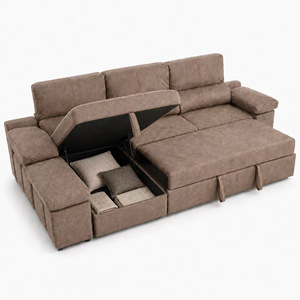 Sofá <span class=keywords><strong>Cama</strong></span> en Forma de L Multifuncional con Amplia Área para Dormir, Almacenamiento Elevable, Reposabrazos Acolchados y Tapicería de Textura Suave - Product Image 3