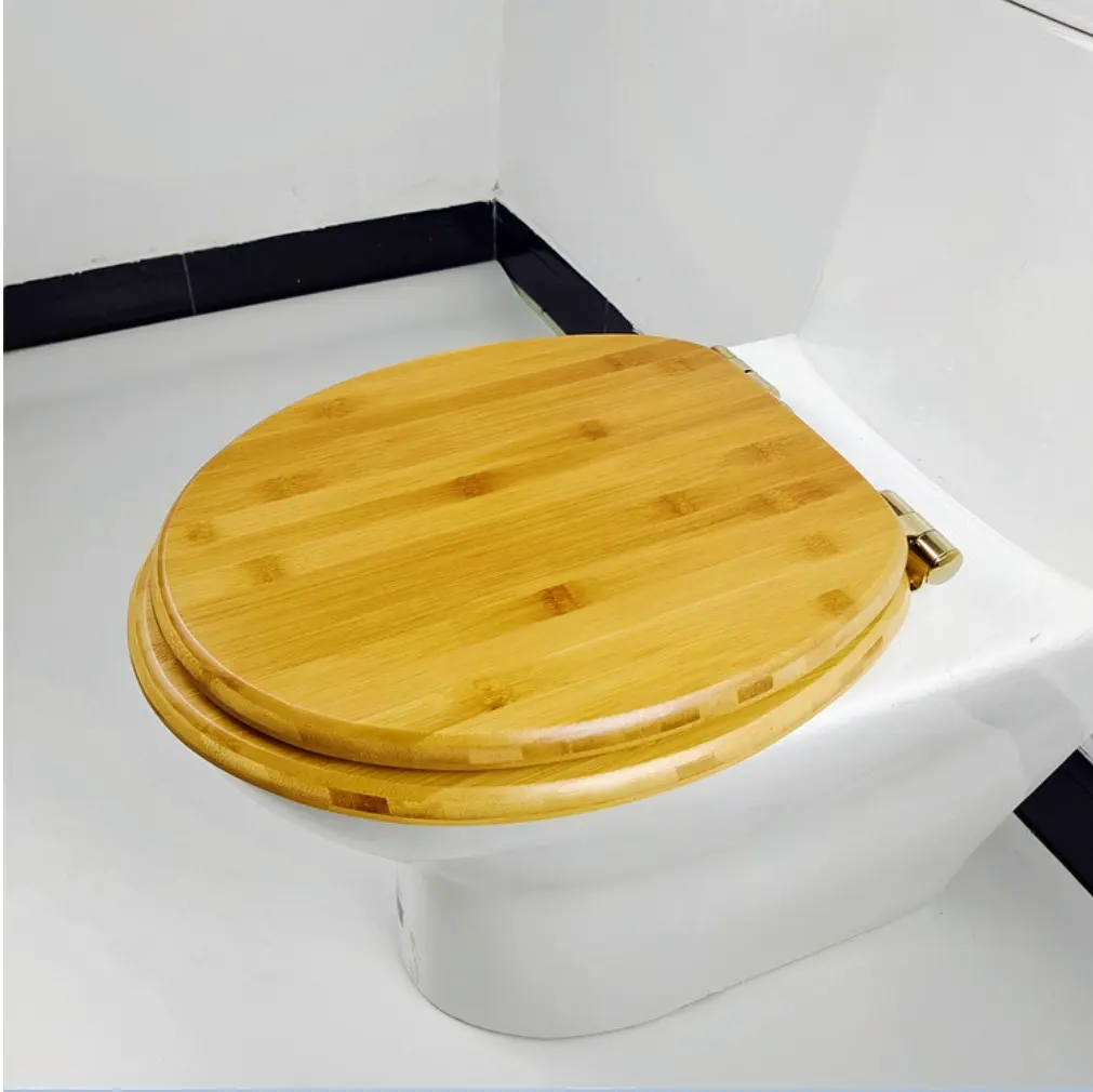 Bambu su geçirmez tuvalet klozet kapağı yuvarlak şekil otomatik tuvalet klozet kapağı kaldırma yükseltmek metal menteşe ile ev için