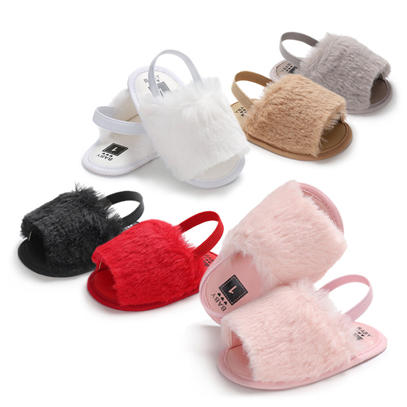Cute Plush Sandals Soft Sole Faux