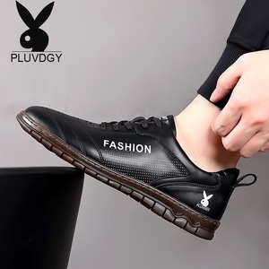 Chaussures bateau en cuir pour homme Pluvdcy, bout rond, lacets, semelle en caoutchouc respirante, toutes saisons - Product Image 1