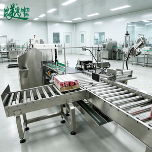 Machine d'emballage sous film rétractable en ligne avec détection d'étiquettes QR code et empilage de groupes pour usine de boissons russe, norme ASL BELGISI - Product Image 1