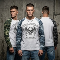 Sweat-shirt homme streetwear personnalisé épais délavé à l'acide avec manches camouflage et motif gaufré texturé