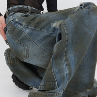 Jeans vintage de haute qualité pour femmes, design personnalisé, denim déchiré, coupe droite ample pour femmes