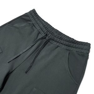 High Quality Dark Grey Embossed Letter Patchwork Wide Leg Sweatpants <b>Elastic</b> <b>Waist</b> Drawstring Streetwear Knit <b>Trousers</b> for Men - Product Image 3
