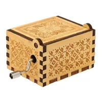 Boîte à musique en bois gravée vintage de Noël en gros, à manivelle, personnalisable
