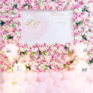 Decoración de cumpleaños personalizada Flowerwall flores artificiales rosas decoración de pared enrollable boda rojo rosa flor pared