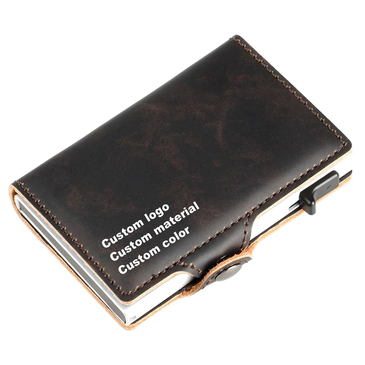 2024 Retro Minimalist Rfid Blocking Business Cards Slim Gift Men Pu Leather Wallet With Side Push Button Inside Cash Clip