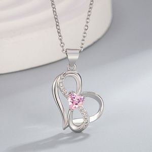 Collares de Plata con Símbolo de Infinito, Regalo para Mujer, Joyería de Moda, Collar con Zirconia Cúbica Corte Princesa en Forma de Corazón, Cadena para Clavícula - Product Image 4