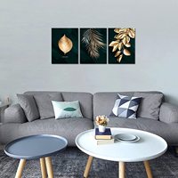 Lot de 3 tableaux muraux modernes dorés sur le thème botanique pour salles de bain, salons et chambres – Décoration murale avec images imprimées sur toile de plantes vertes