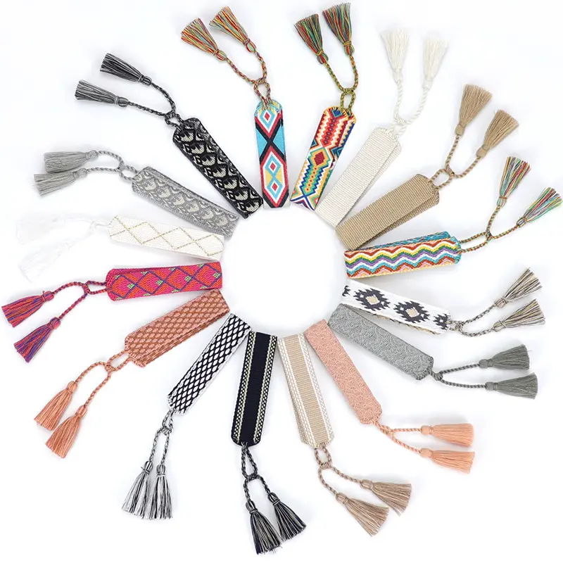 Hand Adjustable Rope Knit Bracelet Colorful Knit Words Custom Embroidered Fringe Friendship Bracelet