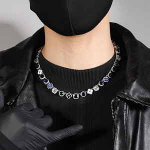 UWIN 패션 모노그램 클로버 요소 여러 가지 빛깔의 바게트 CZ 빈티지 지르코니아 링크 체인 목걸이 여성과 남성 - Product Image 2