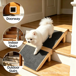 Rampa de madera transfronteriza para mascotas, escalera de asistencia para perros en escaleras, alfombra antideslizante a rayas, escalones de rampa para gatos y perros - Product Image 2