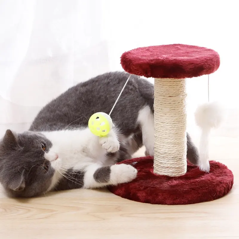 Robotime — petit arbre à chat Portable avec poteau en bois, boule de jeu de souris résistant aux tensions, corde en Sisal naturel Durable