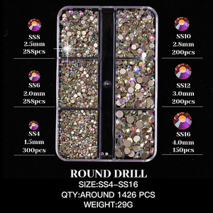 Accesorios para Uñas AB, Diamantes Plateados de Fondo Plano, Caja de 6 Compartimentos, Cristales de Colores, Pedrería Brillante, Joyería para Uñas - Product Image 3