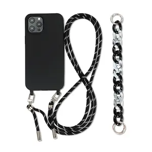 时尚女孩跨颈手机套带颈绳硅胶挂手链套iPhone 13 14 15 Pro Max