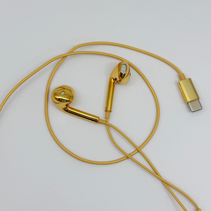 Auriculares Cromados Completamente Chapados en Oro, Auriculares con Cable Tipo C Cromados en Oro, Auriculares Metálicos con Cable, Auriculares Intrauditivos - Product Image 2