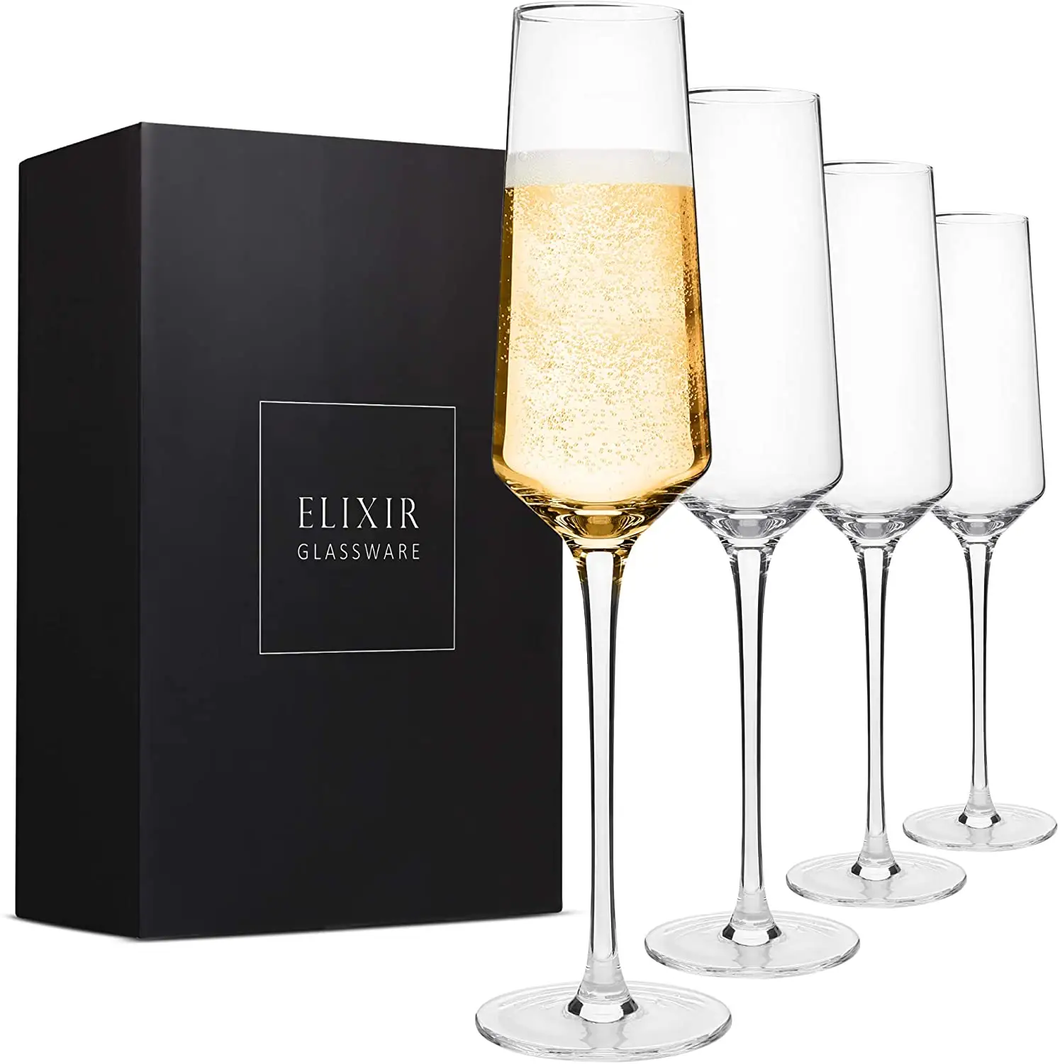 Wedding Thin Stem Hand Blown Champagne Flutes Gift Box Lead Free Crystal Clear Glass Tall Perfect Size Champagne Glasses