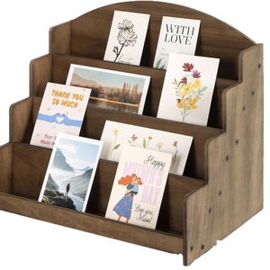 Étagère de présentation multicouche en bois à 2 niveaux pour cartes et cartes postales, organisateur de bureau rustique, pliable, portable et durable - Product Image 3