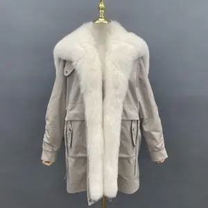 Fashion Ladies Rabbit Fur Parka Fox Fur Collar Warm Winter Jacket Fur Parka Korean Coat