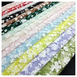 Tissu en Tulle imprimé Floral blanc, nouvelle collection personnalisée, tissu en maille extensible en Nylon transparent au bord de la cour