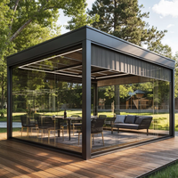Système de pergola rétractable bioclimatique noire avec cadre en aluminium thermolaqué toutes saisons pour balcon et jardin