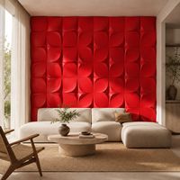 Ubin Dinding Keramik Tekstur Timbul 3D Merah Matte, Ubin Relief Lengkung 3D untuk Dekorasi Latar Belakang TV di Lobi Hotel
