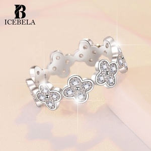 Anillos de Plata de Ley 925 con Trébol de Cuatro Hojas y Moissanita VVS, Elegantes y Clásicos, para Mujer, Venta al por Mayor - Product Image 3