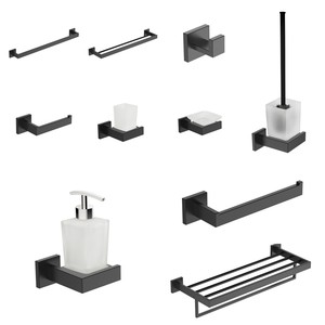 Juego de <span class=keywords><strong>Accesorios</strong></span> de <span class=keywords><strong>Baño</strong></span> de <span class=keywords><strong>Acero</strong></span> <span class=keywords><strong>Inoxidable</strong></span> Negro Mate de Diseño Nuevo OEM - Product Image 1