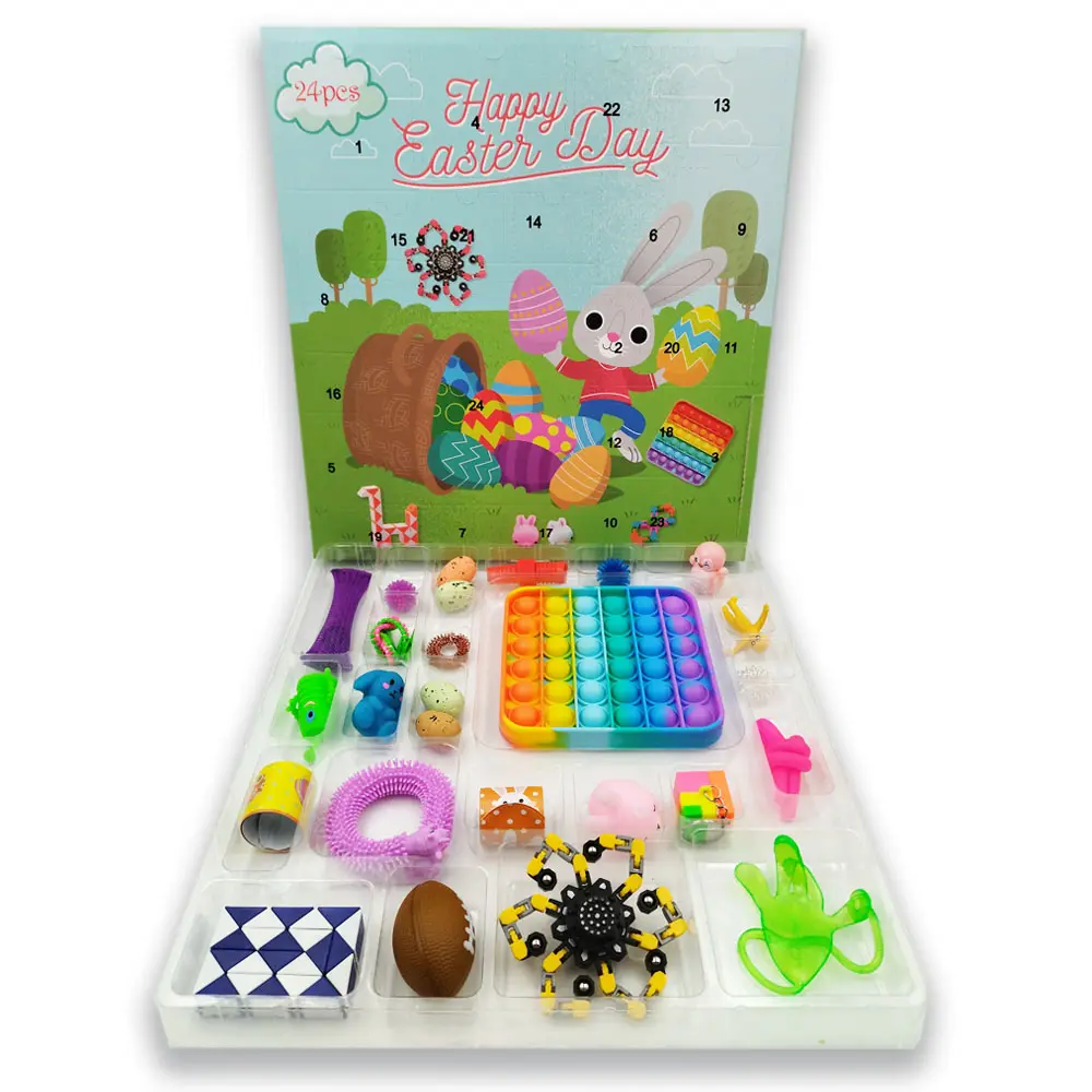 Easter Toys Set Filled With Surprise Kids Gift Easter Fidget Sets Cartoon Animal Egg Lucky Blind Box Fidget Advent Calendar