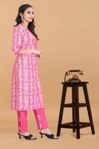 Conjunto de kurta rosa estampada de alta demanda, marca Magic, cuello redondo, fabricante de ropa ecológica para mujer, tallas S a 3XL - Product Image 3