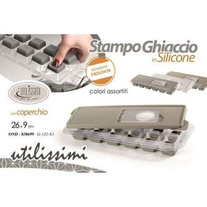 Vassoio per cubetti di ghiaccio in silicone da 26x9 cm con coperchio, resistente e facile da usare - Product Image 1
