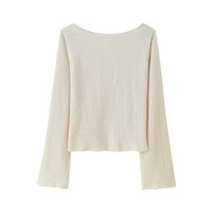 PB & ZA Set kadın 2 parça 2025 moda bir dokulu v yaka uzun kollu üst ve gevşek düz bacak pantolon takım elbise Vintage kadın takım elbise - Product Image 3