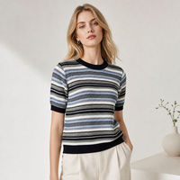 Pull-over décontracté d'été pour femme, à rayures, tricoté à la machine, imprimé numérique, 170g, manches courtes, col rond, OEM ODM, vêtements personnalisés