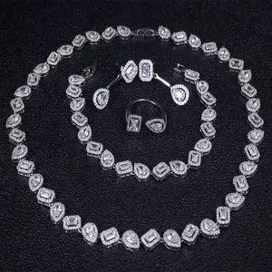 Wholesale Micro Paved Cubic Zirconia Geometric Fashion Jewelry Sets Wedding Party Women Statement Jewelry Sets