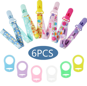 YDS Clips de sucette personnalisés Lot de 6 avec coussinets en silicone Porte-sucette pour garçons et filles Convient à la plupart des styles de sucette - Product Image 3