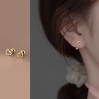 Boucles d'oreilles élégantes FY-ED581 en argent sterling 925 plaqué or rhodié, design simple en forme de cœur, avec perle et fermoir à vis