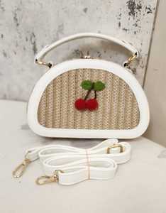 <b>White</b> Straw Crossbody Shoulder <b>Bag</b> <b>Small</b> Round Handbag Cherry Pendant for Women - Product Image 2